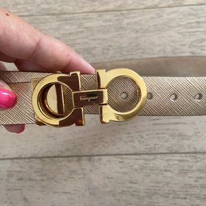 Ferragamo gold belt, brand new, with box.